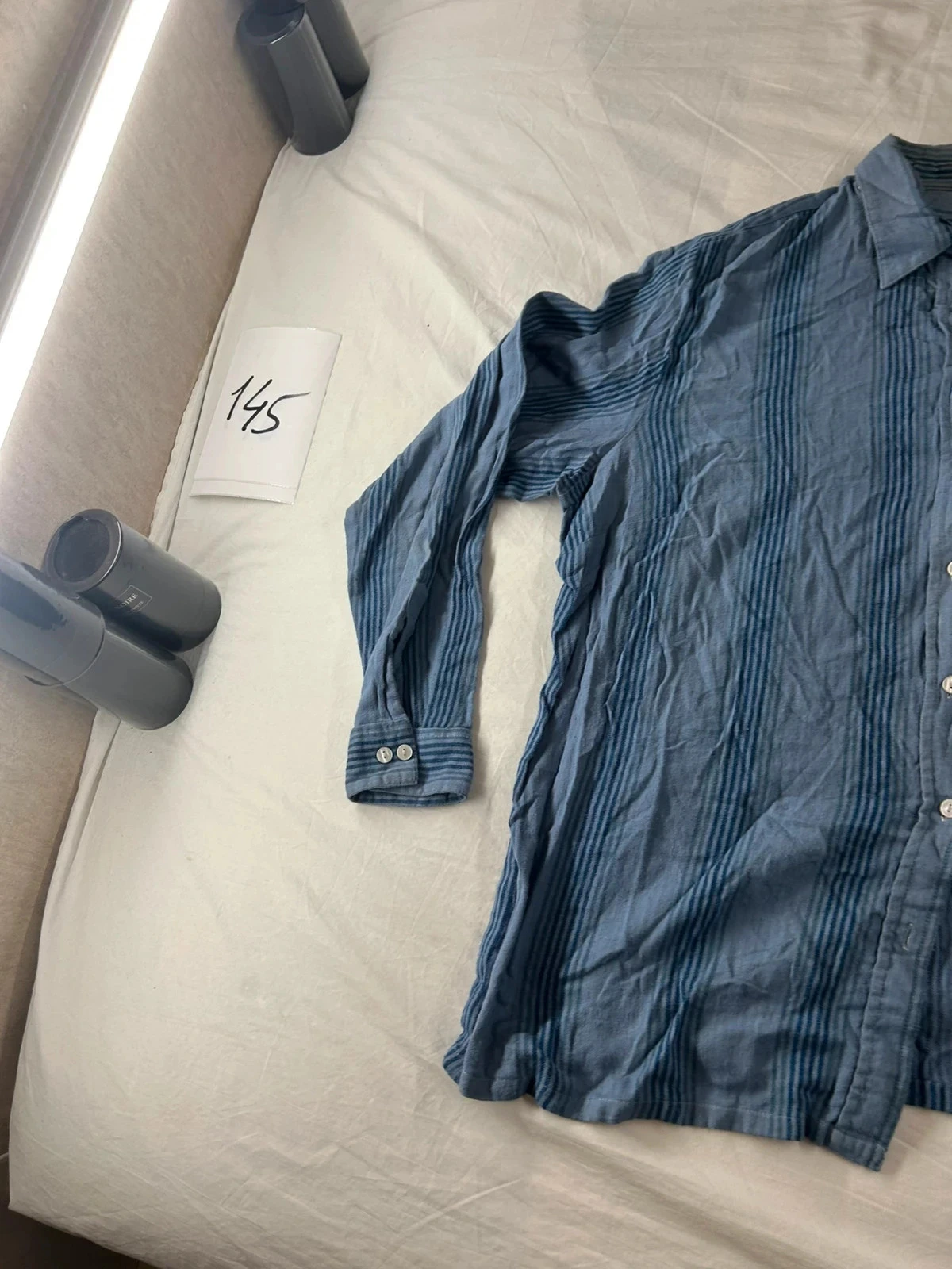 Retro stijl vintage donkerblauw gepateerd overhemd – photo 4